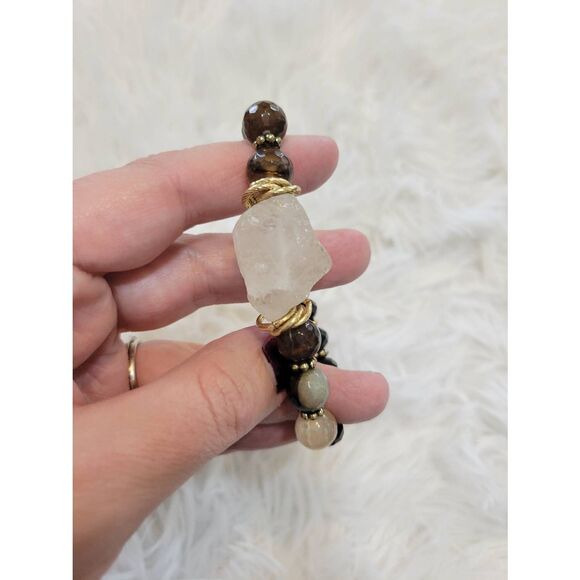 Raw Quartz Crystal Bracelet, Beaded Bracelet, Stretch - Picture 2 of 7